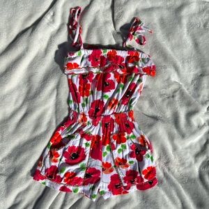 Terry Cloth Floral Romper with Ruffles -  Sz Sm